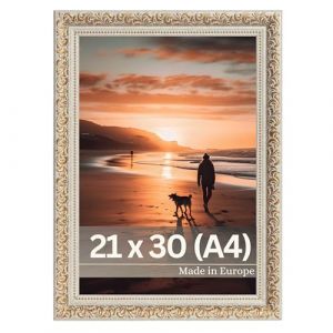 Victor Cadre Photo Rubens en 21x30 cm (A4) Or Beige - Bar: 30x20mm - Verre Véritable - Châssis pour l'image Baroque - Antique - Vintage 20x30 - A4 Ancien Doré (Victor_Store, neuf)