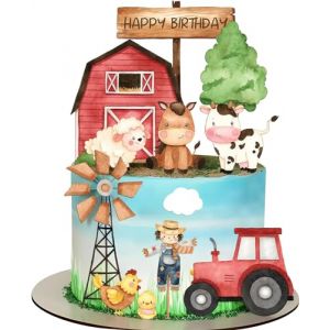Topper de Cupcake de Ferme,14 Pièces Anniversaire Topper Vache,Vache Decoration Gateau Animal Cake Topper Cour de Ferme pour Rural Anniversaire Gâteau Décorations Fête Fournitures (rouge) (GIRARDI Z, neuf)