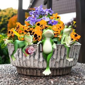 Lot de 3 figurines décoratives à suspendre pour pot de fleurs, grenouilles, animaux en résine, mini étang pour bassin, mini étang de terrasse, bassins en zinc, bac à plantes (NanRuiGS, neuf)