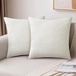 AUAUY Housses de Coussin 40x40, 2PCS Velours c&ocirc;tel&eacute; ray&eacute; Boho Housse de Coussin Chambre Salon Maison, Housse Coussin Canap&eacute; Lit Jardin D&eacute;co Aesthetic Scandinave pour Canap&eacute; en Velours C&ocirc;tel&eacute; (Lairi, neuf)