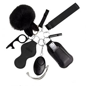 QINER Porte Clef Defense Femme Kit, Porte Clef Alarme Anti Agression avec Securite Accessoire,Alarme de Poche, Brise Vitre,Pom Poms, Ensemble de Porte-Cl&eacute;s de S&eacute;curit&eacute; pour Femme et Enfant (FRProduitsFins, neuf)