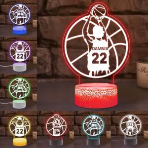 MYZQIFF Nom personnalis&eacute; Lumi&egrave;re de nuit de basket-ball, lumi&egrave;re LED personnalis&eacute;e 16 couleurs 3D joueur de basket-ball lampe chambre d&eacute;cor No&euml;l anniversaire basket-ballons cadeaux pour les hommes (Haoeuoya, neuf)