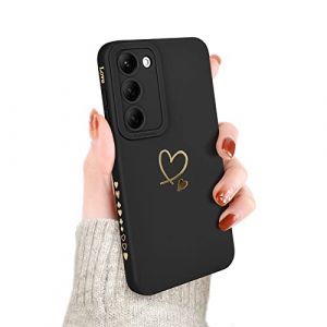 Newseego Coque Compatible avec Samsung Galaxy S23 5G Etui pour Filles Femmes, Doré Amour Coeur Motif Doux Silicone Liquide Mignon Coeur Bord Antichoc Housse de Protection pour Samsung Galaxy S23- Noir (NewseegoUK, neuf)