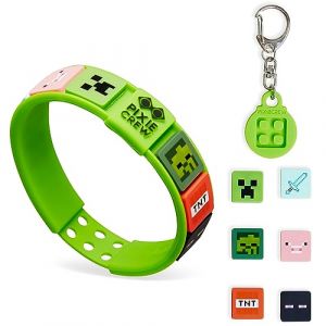 Minecraft Bracelet Enfant Silicone, Lot B0B51FDDSM Enfant, Id&eacute;e Cadeau Gamer, Accessoires Officiels (Set bracelet et porte-cl&eacute;) (Get Trend., neuf)