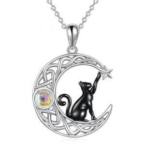 ZKGYUS Collier Pendentif Chat Collier Argent 925 Femme Pendentif Lune Pendentif Chat Collier Bijou Femme Cadeaux pour Maman, Épouse, Petite Amie (Newbilty OU, neuf)