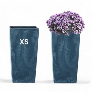 Pot de fleurs avec insert slim haut carr&eacute; design b&eacute;ton (anthracite, XS - 27 cm) (MelTom, neuf)