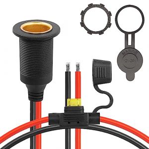 CERRXIAN 12V/24V Prise allume-cigare &agrave; filetage fixe, c&acirc;ble de remplacement de prise femelle allume-cigare &eacute;tanche 20A 13AWG (0,3 m) (CERRXIAN, neuf)