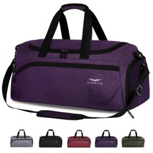 FIORETTO Sac de Sport et Sac de Voyage Homme & Femme, 35 L avec Compartiment à Chaussures et Compartiment Humide, Sac Étanche pour Entraînement, Gym, Voyage, Natation, Sauna, et Football Violet (Fioretto creations, neuf)