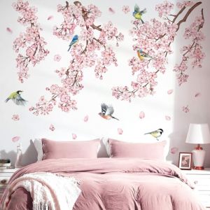 decalmile Stickers Muraux Fleurs de Cerisier Grand Autocollant Mural Fleur Rose Branche Arbre Oiseaux D&eacute;coration Murale Chambre Fille Salon Chambre Enfants (DecalMile Direct, neuf)