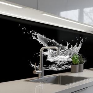 KitchenYeah&copy; Credence Adhesive Pour Cuisine 80x200 cm Panneau Mural Adhesif Fond De Hotte Plaque Pvc Murale Peel And Stick Protege Mur Eau - &Eacute;claboussure - Noir (KitchenYeah, neuf)