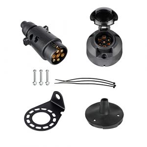 BEIJISTAR Kit de Fiche et Prise Remorque 7 Broches avec Joint en Caoutchou et Support de Montage en Métal, 12V Étanche Connecteur Prise Remorque Mâle et Femelle, pour Caravane Voitures RV Bateau (BEIJISTAR, neuf)