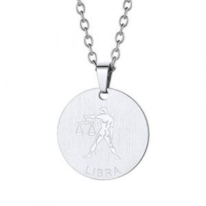 Custom4U Collier Médaille Signe Astrologique Balance Pendentif Zodiaque avec Chaîne Réglable 50+5cm (Custom4U Store, neuf)
