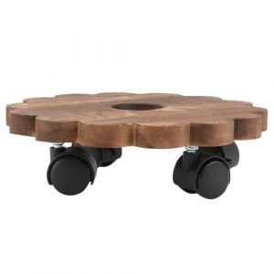NUOBESTY Support à roulettes pour Bonsaï en Bois Massif Plateau Rond 20 CM de Diamètre Base Mobile à 4 roulettes Silencieuses Support pour Pots de Fleurs Intérieur et Extérieur (Camplos, neuf)