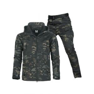 Oanviso Homme Tactique de Costume Vêtements 2 Pièces Manteau avec Capuche Impermeable Veste de Pluie Hiver Casual Uniforme Militaire Tenue de Combat Cargo Pantalon B 1 XL (Osheoiso Inc., neuf)