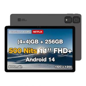 AGM Tablette Tactile 11" Android 14, &Eacute;cran FHD+ 500 Nits (1920x1200), 8Go RAM (4+4) + 256Go ROM, Helio G85, Widevine L1, 8000mAh, 4G LTE Dual SIM & WiFi 5G, GPS (AGM Official EU, neuf)