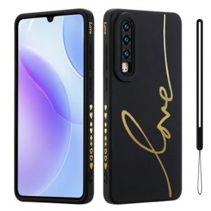 HAONANDE &Eacute;tui pour Huawei P30, Housse Mignon Bling de Luxe pour Filles Femme avec Dor&eacute; Motif de Coeur d'amour dragonne Cordon, Ultra Fine Souple TPU Antichoc Coque Noir (HAONANDE, neuf)