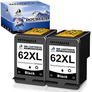 DOUBLE D 62XL Noir Cartouches d'encre Remplacement pour Cartouche HP 62 62XL 62 XL pour HP Envy 5540 5640 5644 7640 5544 5547 5642 7644, HP OfficeJet 5740 5742 250 200 (2BK) (DOUBLE D-FR, neuf)