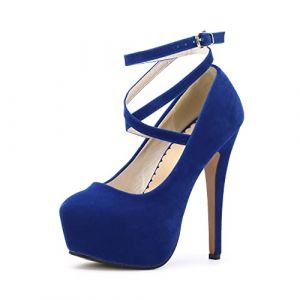 Femme Escarpins Talon Aiguille Hauteur 14cm Plateforme Epais 4cm Chaussure à Talon Stable Confortable Escarpins Mariage Soirée Club Velvet Bleu Taille Asiatique 40-EU 39 (KunshenGUK, neuf)