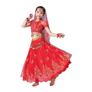 FEOYA Costume Danse Bollywood Enfant Fille Robe Tenue Danse Orientale Enfant Belly Dance Costume Danse Indienne 10-12 Ans Rouge (GAOCHENGEU, neuf)