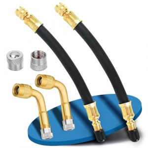Vehepeay 2 Pi&egrave;ces Rallonge Valve Pneu 90 Degrees H62 Brass, Embout Gonflage Pneu Voiture Tuyau Flexible de Gonflage de Pneus de 18 cm, Adaptateur Valve pour Voitures, Camions, Motos, V&eacute;los (Lilochi, neuf)