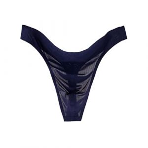 Alienjoy String sexy pour homme - Sous-vêtement sexy pour homme - Taille basse - En soie glacée - Lisse - Sans coutures - Transparent, bleu foncé, XL (Remanker520, neuf)