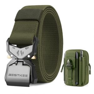BESTKEE Ceinture Tactique Militaire 3.8 cm - Nylon Robuste Noir Avec Boucle Métal à Dégagement Rapide - Sac Tactique MOLLE Inclus (Langjia, neuf)