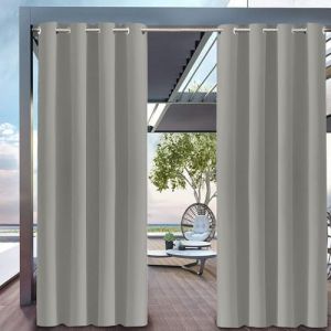 Hiseng Rideaux Ext&eacute;rieur Imperm&eacute;able, Rideau Occultant Isolant Thermique Rideau d'Ext&eacute;rieur avec Oeillet 1 Pi&egrave;ce Rideau pour Pergola Rideau Terrasse Rideau Pare Soleil (132x241cm,Gris Clair) (Hiseng, neuf)