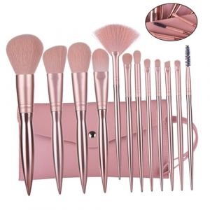 FONDOTIN 12pièces Kit De Pinceaux Cosmétiques Pour Maquillage Avec Manche Plastique Pinceaux à Poudre Lavables Incluant Pochette (KIOONG, neuf)