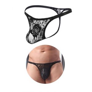 ohyeahlady Slip Homme Chic Tanga sans Couture String Dentelle Sissy Gay Mini String Taille Basse Coton Slip De Bain Borat Bikini Culotte Tenue Hot Lingerie sous Vetement S,Noir (ohyeahlady, neuf)