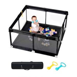 derimkcoa Parc Bebe,Intérieur et Extérieur Parc Bébé,Stable Parc Pour Bebe Avec 4 Ventouses Inférieures,Parc Bébé Avec Porte Zippée(130X130cm,Noir) (Veraste, neuf)