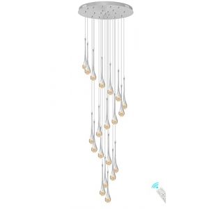138 ''/350 cm de haut argent 20 lumières escalier en colimaçon pendentif lustre lampara de salon plafond lustres en cristal hall d'entrée lustre en cristal gouttes de pluie bulle LED 2700-6000 K dimm (bodengjiudian, neuf)