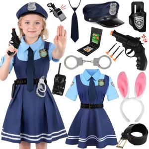 Deguisement Policier Enfant Costume Policier Enfant Fille, Policier Deguisement Chapeau Menotte Police Talkie-Walkie Carte de Police Sifflets Police Jouet pour Deguisement Fille Carnaval Halloween (HUAJIESW, neuf)