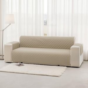 Homebliss Housse Canap&eacute; 4 Places 220cm Impermeable, Protege Canape Griffe Chat avec Accoudoirs, Couvre Canap&eacute; Universelle R&eacute;versible, Beige (MARROWSTONE, neuf)