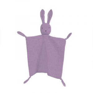 Doudou avec tête de lapin, tulle double couche en 100 % coton biologique, cadeau de naissance pour garçon et fille (violet) (Mohicans, neuf)