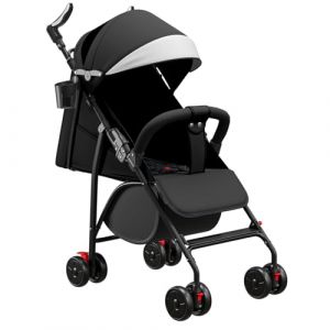 Poussette canne compacte Ingenious,avec position allong&eacute;e,de la naissance &agrave; 4 ans (Jusqu&rsquo;&agrave; 25 kg),47 * 72 * 97cm, Assis/Couch&eacute;, Moustiquaire en coton, Noir (Willanmd, neuf)