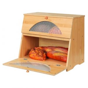 Leader Accessories Boîte à Pain en Bambou à 2 Niveaux, Bol à Pain avec Couvercle avant à Rabat, Armoire à Pain, Bouteilles de Légumes et d’épices, 39x25x33cm (Outdoor Accessories Supply FR, neuf)