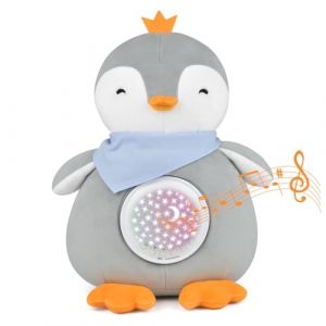 Aide au Sommeil Pour Bébé, Rechargeable Bebe pour dormir lampe de projection Boîte à Musique enfants avec de Capteur de Cris Bruit Blanc, Veilleuse Bébé, Cadeau Peluche Pingouin Pour Garçon et Fille (AIPROV, neuf)