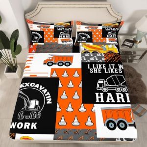 Homewish Drap Housse 90x190 Enfant Gar&ccedil;on V&eacute;hicule de Construction, Drap-Housse 1 Personne Fille Camion de Construction, Drap de Lit R&eacute;tro Camion Excavateur, Housse de Matelas Orange (Suzhou yiyanyun e-commerce Co., Ltd, neuf)