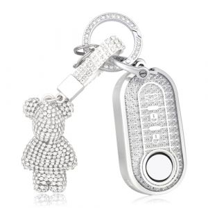 OFF WE GO Etui Cles Coque Clé pour Fiat 500 Lancia Ypslon Brava Bravo Cabrio Nuova Doblo Ducato Grande Punto Panda Qubo Étui Clés Boitier Clé de Voiture Protecteur Clé Voiture avec Porte-clés, Blanc (OFF WE GO, neuf)