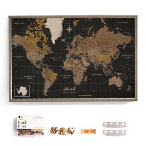 Carte du monde en toile avec tableau d'affichage en li&egrave;ge - Labels en anglais - D&eacute;coration murale d&eacute;corative pour toutes les pi&egrave;ces - Tableaux sur toile (150x100 cm, Motif 5) (canvascale_maps, neuf)