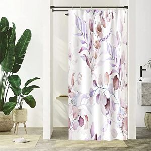 Rideau Douche Anti Moisissure, Uiiooazy Rideau de Douche Étroit 90x180cm Violet Feuilles d'eucalyptus Lavande Petit Rideaux de Baignoire Tissu Lavable Imperméable Rideaux Salle de Bain avec 6 Crochets (dongguibinjingpinxiaodianpu, neuf)