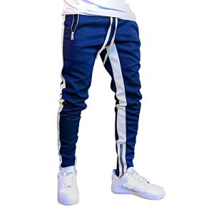 Pantalon De Jogging Homme Pantalon Sport Rayures Contrast&eacute;Es Taille Elastique Pantalon D'Entra&icirc;Nement Activewear Pantalons De Surv&ecirc;Tement, Pantalon De Jogging pour Homme en Coton avec Poches Zipp&eacute;E (⭐⭐⭐⭐⭐5.0 Zhiyao, neuf)