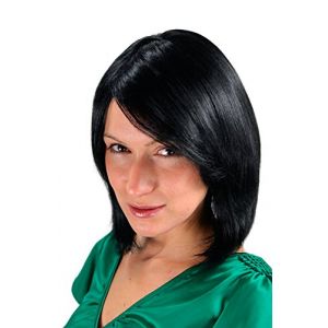 WIG ME UP - Perruque, Crêpée, Carré Plongeant Noir Avec Raie, 30Cm, (VK Event Fashion, neuf)