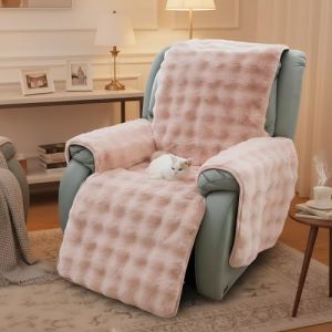 LiveGo Housse de fauteuil inclinable en fausse fourrure de lapin &eacute;paisse &ndash; 58,4 cm &ndash; Housse de protection de meubles douce et pelucheuse pour salon et chambre &agrave; coucher (chaowuuk, neuf)
