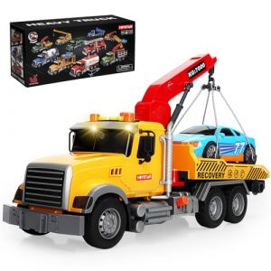 Camion Enfant,Camion Dépanneuse Jouet Enfant,Transporteur Véhicule Modèle avec Grue,avec Lumière et Effets Sonores Réalistes,10 Panneaux de Signalisation,Comprend deux véhicules,pour Enfants 3-5+ Ans (HADALA YYDS Kft., neuf)