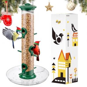 iBorn Mangeoires &agrave; oiseaux avec r&eacute;cup&eacute;rateur de graines pour suspension ext&eacute;rieure &agrave; 6 ports en aluminium pour oiseaux cardinals, finition verte 35,6 cm 6 ports (les graines ne sont pas incluses) (iBorn, neuf)