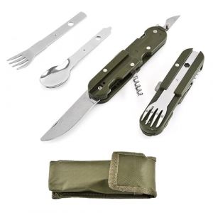 NIYATA Outils de Camping en Plein Air,Couvert Multifonction Camping 5 en 1,Couteau Cuillere Fourchette,Couverts Camping Inox Pliable,Couteau Bivouac,pour Aventures,Pique-niques,Camping (ChongQingYiXiShangKeJi, neuf)