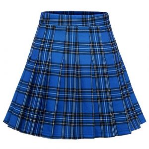 Dressystar Jupe Basique Femme Extensible Patineur Patineuse Pom-Pom Girl Mini Jupe Pliss&eacute;e Bleu Saphir Plaid M (Aupuls, neuf)