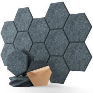 Lot de 12 panneaux acoustiques hexagonaux auto-adh&eacute;sifs, mur insonorisant haute densit&eacute; pour d&eacute;coration murale et traitement acoustique Panneaux insonorisants gris fonc&eacute; 30 &times; 26 &times; 0,9 cm (Soundsbay, neuf)