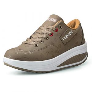 Femmes Minceur Chaussures Marche Baskets Aptitude Wedges Plateforme Chaussures Sneakers Kaki,36 EU (QZBAOSHU, neuf)